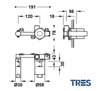MEDIDAS CUERPO EMPOTRADO PARA GRIFO LAVABO TRES